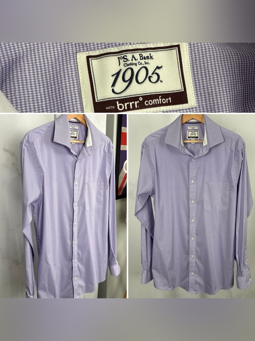 Jos A Bank Men’s 1905 Stretch, Non Iron, Slim Fit Purple Button Up 16.5/36 - Picture 1 of 10